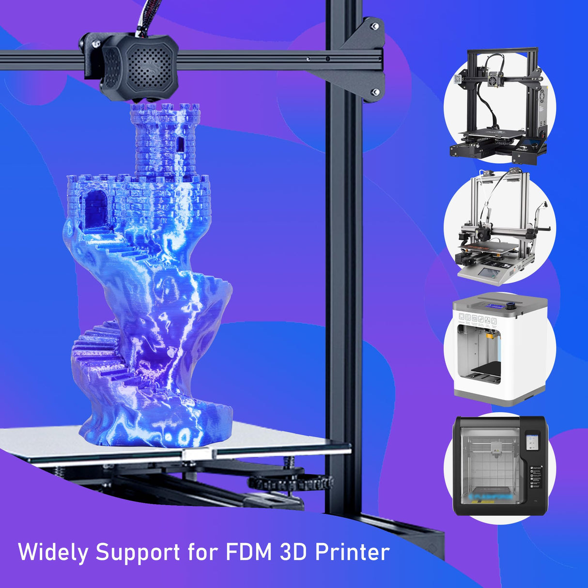 MIKA3D 3D Printer Filament Silk PLA Purple Color Change to Silk Sapphire Blue, 1.75mm 3D Printing Filament, 2 Color Change Multi Colored Silk PLA, 1KG Silk PLA Purple to Blue MIKA3D