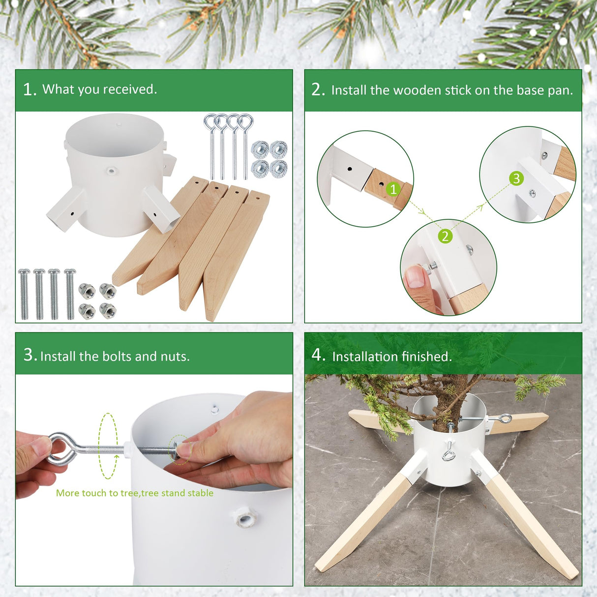 Blissun Christmas Tree Stand for Real Trees, Christmas Tree Holder for Live Tree, Xmas Tree Stand Base, Fits up to 8.5FT Real Trees, White Blissun