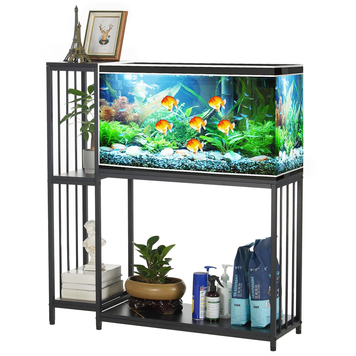 GOLASON Fish Tank Stand for up to 29 Gallon Aquarium, Reptile Terrariums Tank Stand, Metal Wooden Aquarium Stand, Black GOLASON
