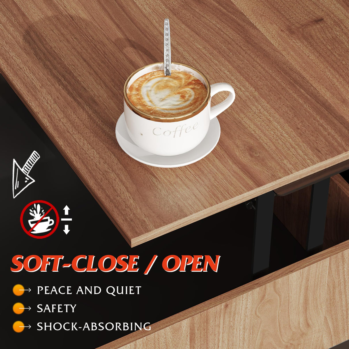 WLIVE Lift Top Coffee Table for Living Room,Modern Wood Coffee Table with Storage,Hidden Compartment and Drawer for Apartment, Home, Retro, Walnut Oak. WLIVE