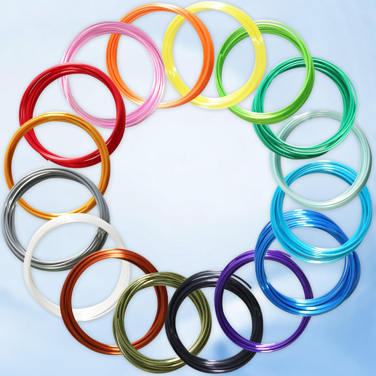 MIKA3D 16 Colors Silk Shiny PLA Filament Sample Pack, Each Color 4 Meter Length, Total 64m Silk Shiny PLA 3D Printer 3D Pen Material Refill Sample Pack MIKA3D