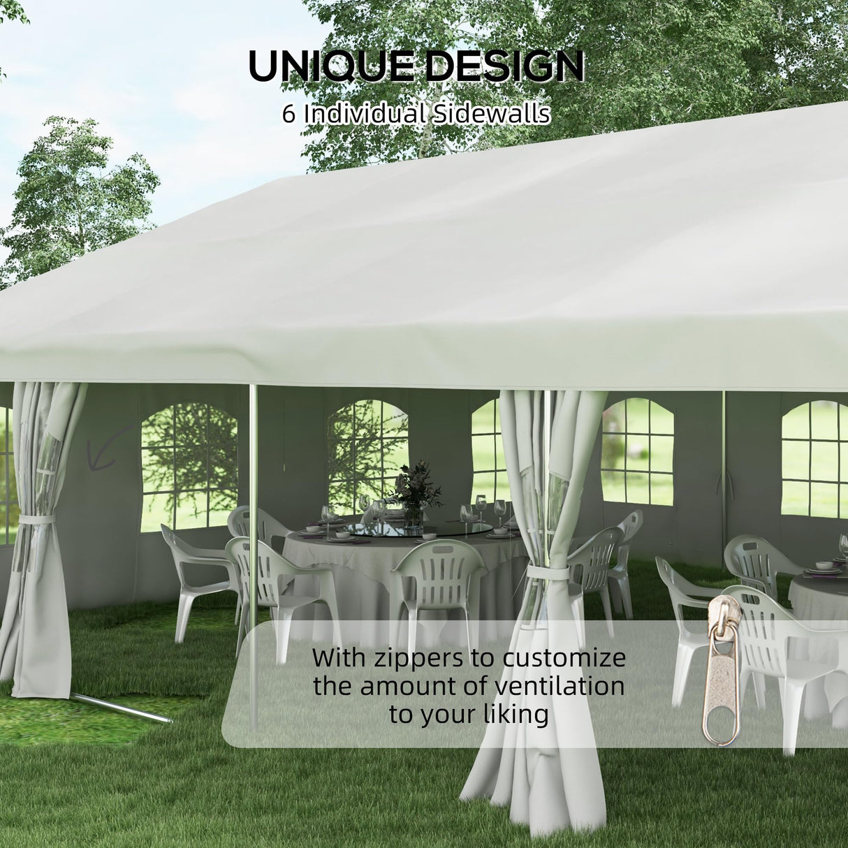 Outsunny 19.5' x 39' Party Tent, Heavy Duty Outdoor Canopy Tent Shelter with Removable Sidewalls, 2 Doors and 20 Windows, Large Tents for Parties, Wedding, Events, BBQ Grill, White Outsunny