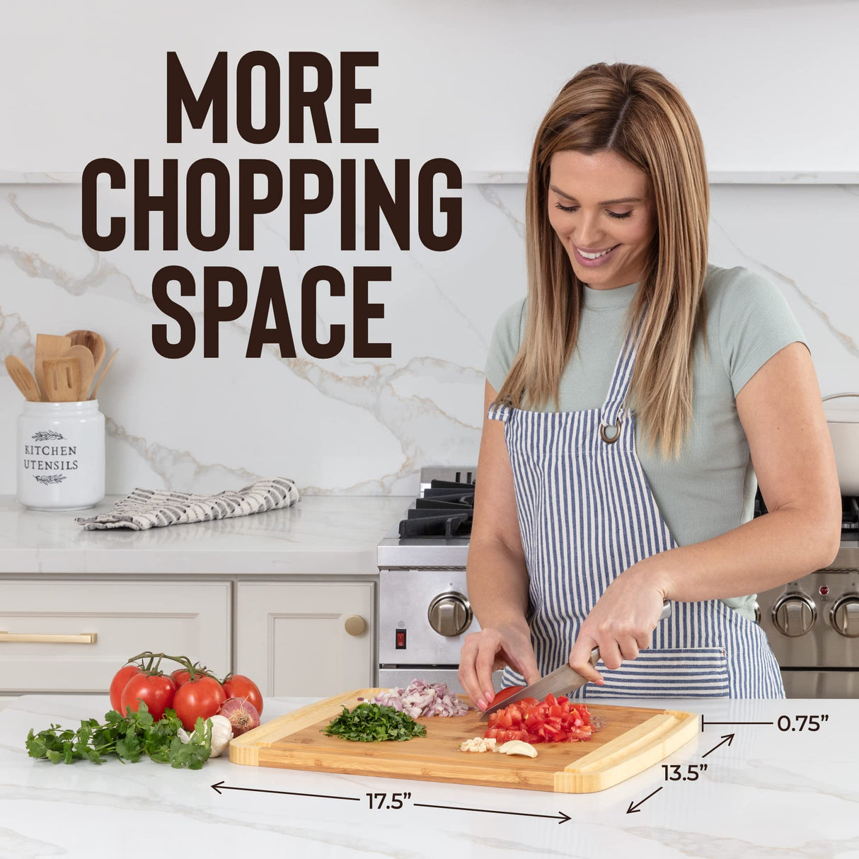 Bamboo Cutting Board - Wood Chopping Board with Juice Groove, Charcuterie Board, Serving Platter Cheese Board, Bread Board, Turkey Meat Cutting Board Indigo True