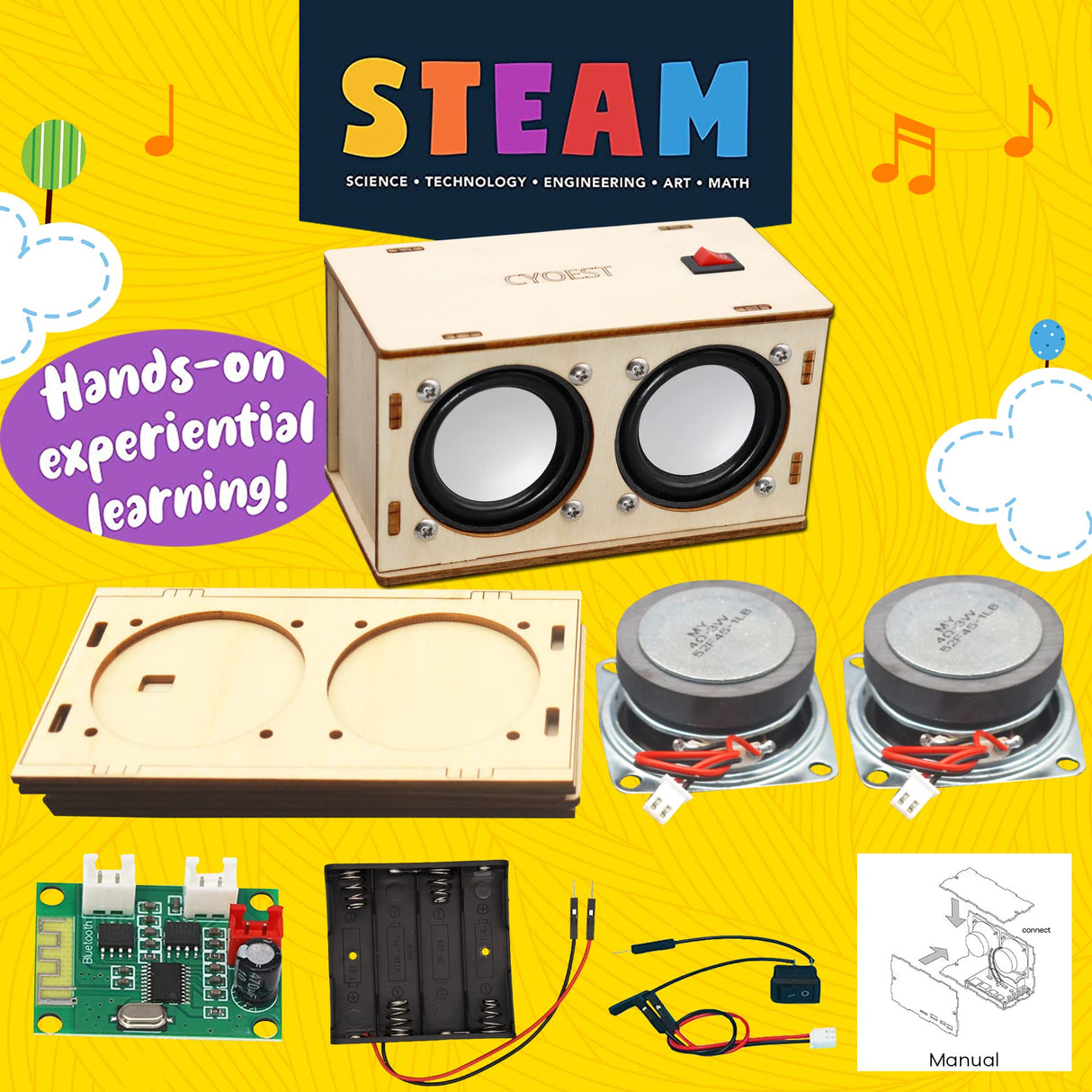 STEM Projects for Kids & Adults Build Your Own Bluetooth Speaker - Science Experiment Electronics Kit | Beginner's Starter DIY Set,STEM Gifts for Teenage Girls + Boys Ages 10 and Up (Dual Speakers) CYOEST