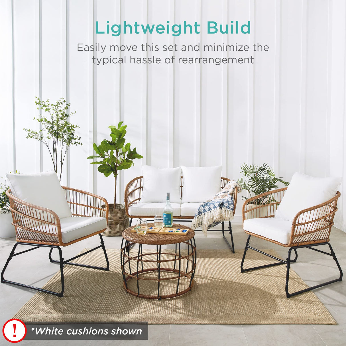 Best Choice Products 4-Piece Outdoor Rope Wicker Patio Conversation Set, Modern Contemporary Furniture for Backyard, Balcony, Porch w/Loveseat, Plush Cushions, Coffee Table, Steel Frame - Black Best Choice Products