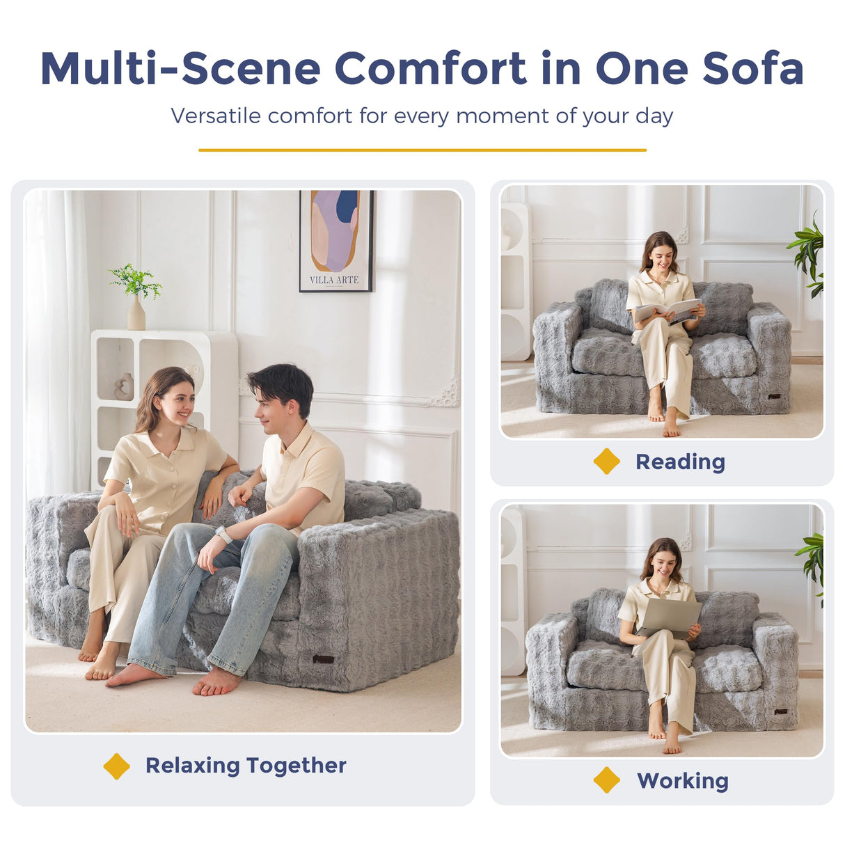 MAXYOYO Loveseat Sofa for Living Room, Small Sofa Couch Tufted Boneless Couch, Comfy Bean Bag Chair for Small Space Bedroom Apartment, No Assembly Needed, Grey MAXYOYO