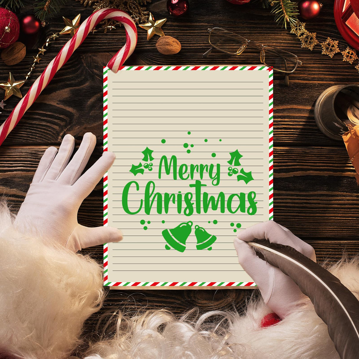 JarThenaAMCS 100Pcs Christmas Vintage Airmail Stationery Paper Set Red Green Border Lined Letter Writing Paper with Envelopes for Xmas Invitation Card Office Printing, 8.5" x 11" JarThenaAMCS