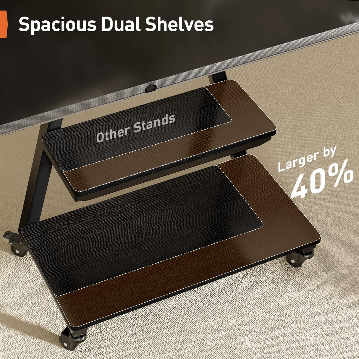 Perlegear Mobile TV Stand with Soundbar Mount, Rolling Floor TV Stand with Wheels for 43-80" TVs up to 132lbs, Mobile TV Cart with Storage Shelves, Tilt Swivel Corner TV Cart Max VESA 600x400mm Perlegear