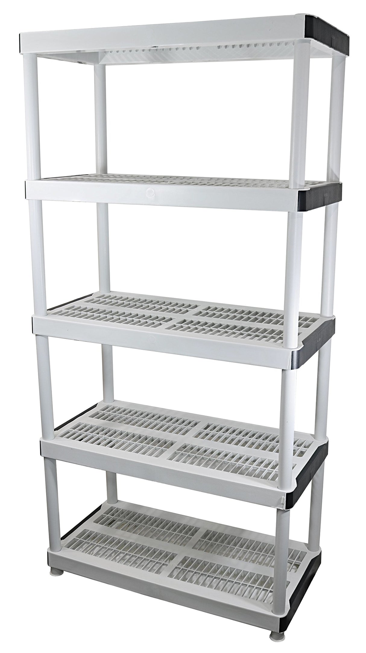 HDX 36” x 72” 5-Tiered Ventilated Plastic Storage Shelving Unit w/ Raised Feet and Tool-Free Assembly Hardware & Outdoor