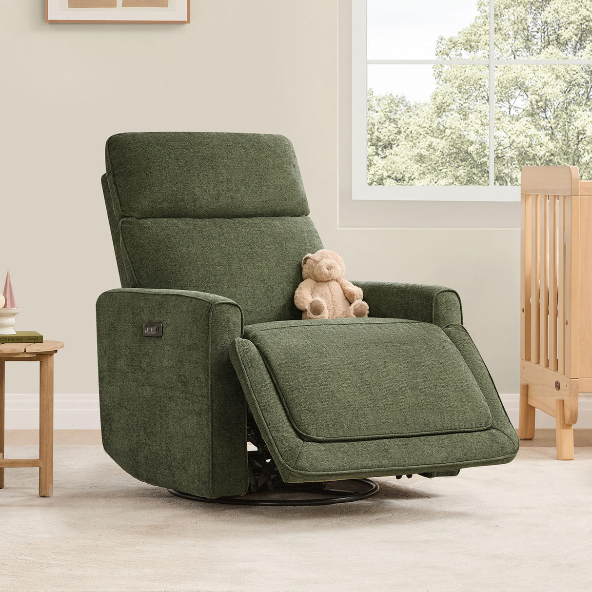 CHITA Electronic Power Recliner Chair Swivel Glider, FSC Certified Modern Nursery Rocking Chair with USB and Type-C Ports, Forest Green CHITA
