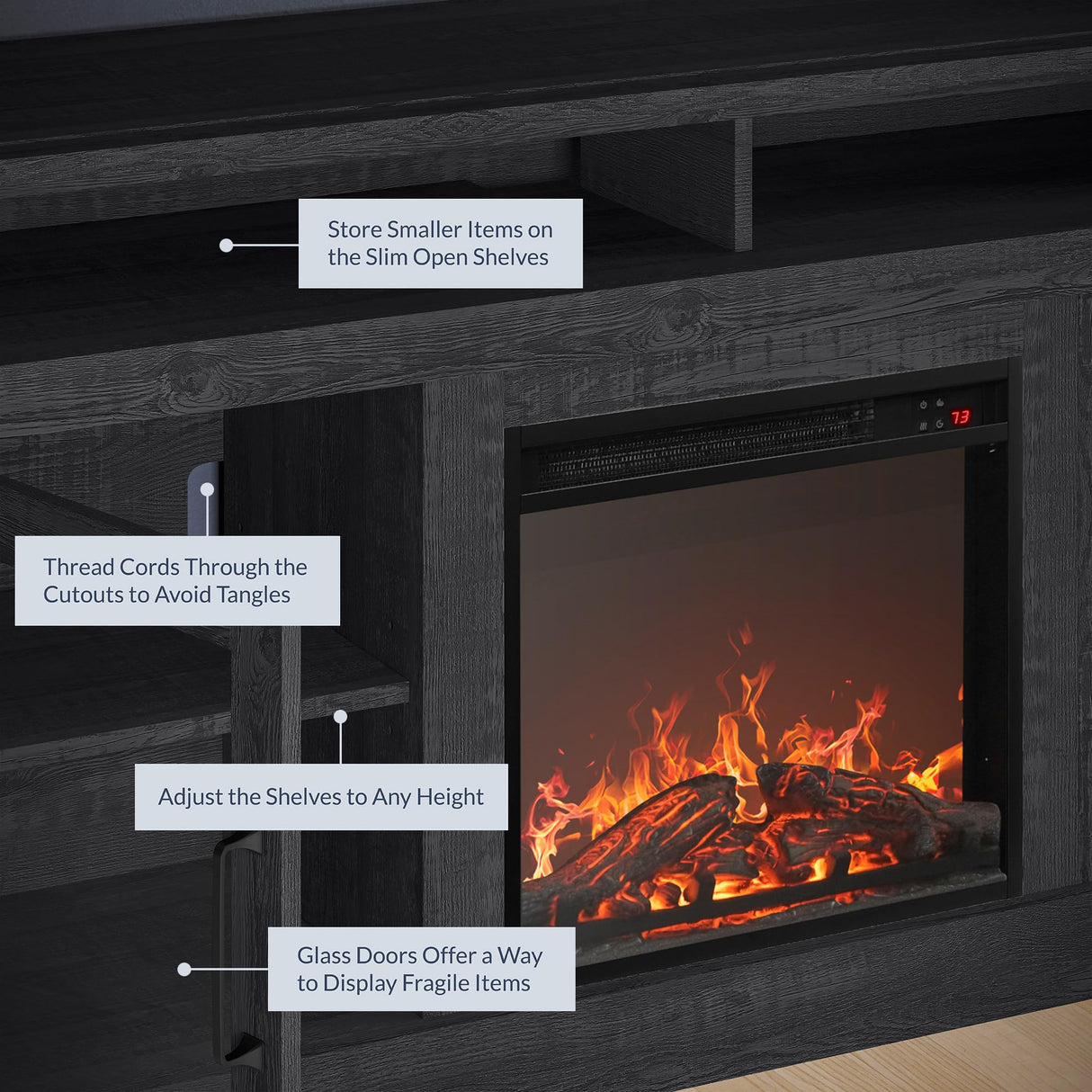 BELLEZE Modern 60" Traditional TV Stand with 18" Electric Fireplace Heater & Media Entertainment Center Console Table for TV up to 65" with Open Storage Shelves & Cabinets - Cayman (Rustic Grey) BELLEZE