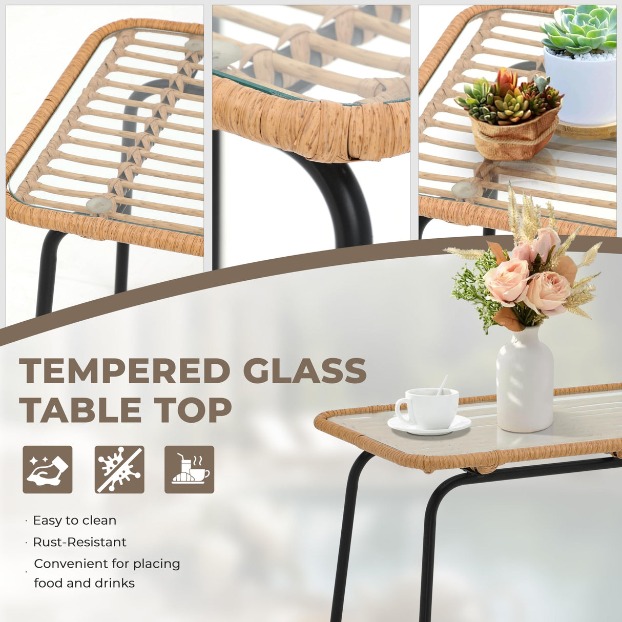 GREEN MORE 4 Piece Outdoor Patio Furniture Set, Rattan Conversation Sets, All-Weather Wicker Chairs with Cushions and Coffee Table, for Garden Balcony Courtyard Poolside GREEN MORE