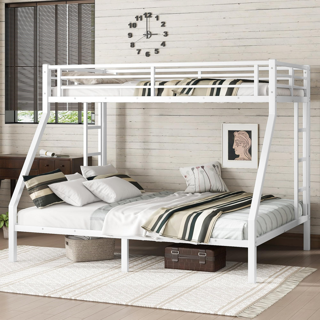 Bellemave Bunk Bed Twin XL Over Queen, Heavy Duty Metal Bunk Bed Frame, Queen bunk Bed for Adults, Adult bunk beds Heavy Duty, Twin XL Bunk Bed, White Bellemave
