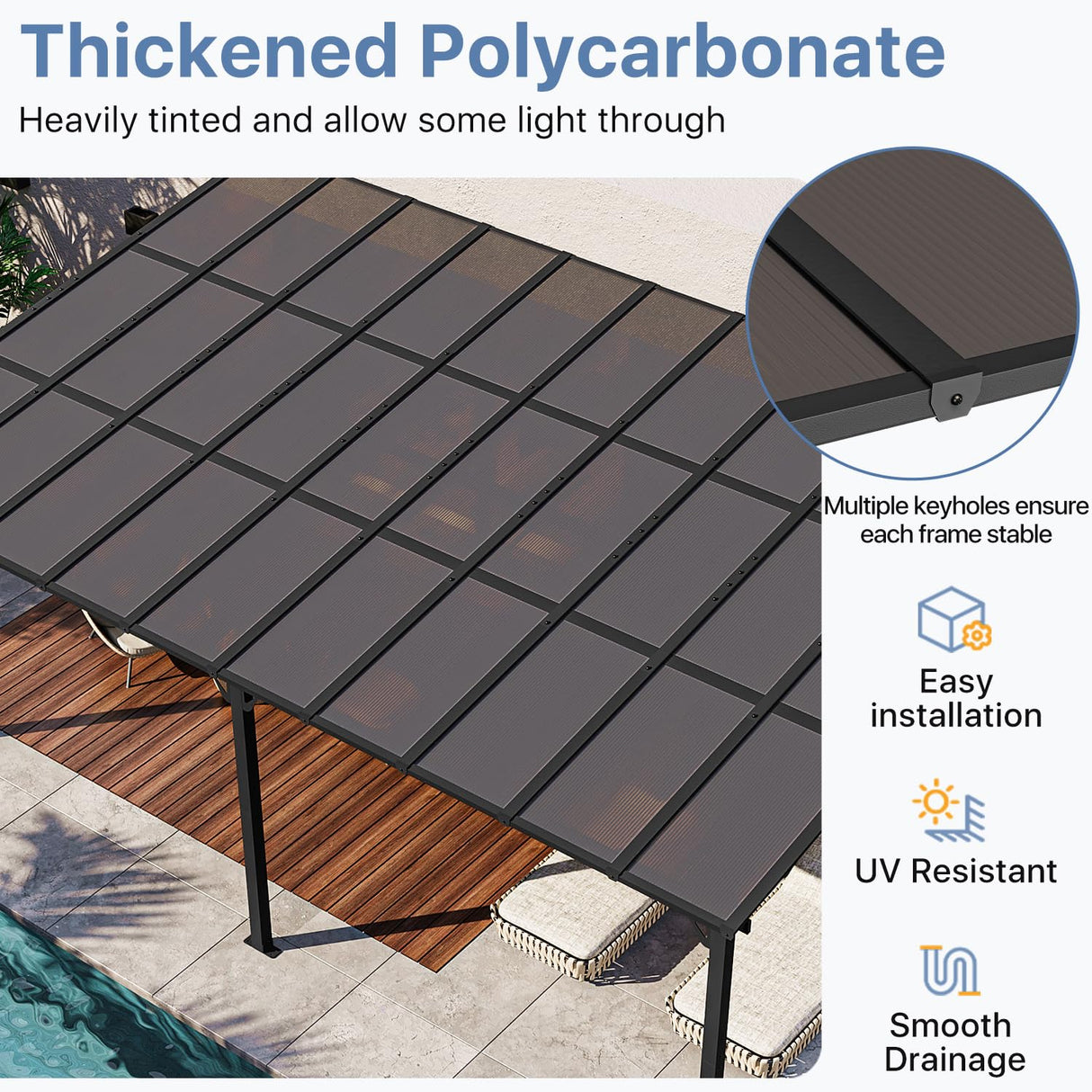Jolydale Gazebo for Patio 12' x 20', Gazebo Pergola with Sloped Roof, Large Wall-Mounted Heavy Duty Awnings, for Backyard, Deck, Patio Jolydale
