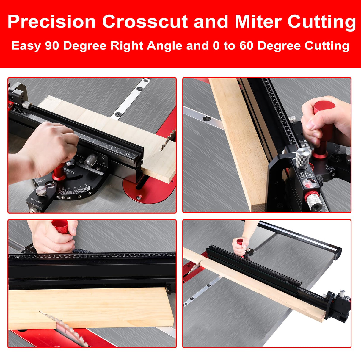 GOINGMAKE Table Saw Miter Gauge with Micro Adjustable Flip Stop and Extendable Fence and Quick Angle Stop for Table Saw Band Saw Router Table Fit 3/8 x 3/4" T Slot for Woodworking Crosscut, Miter Cut goingmake