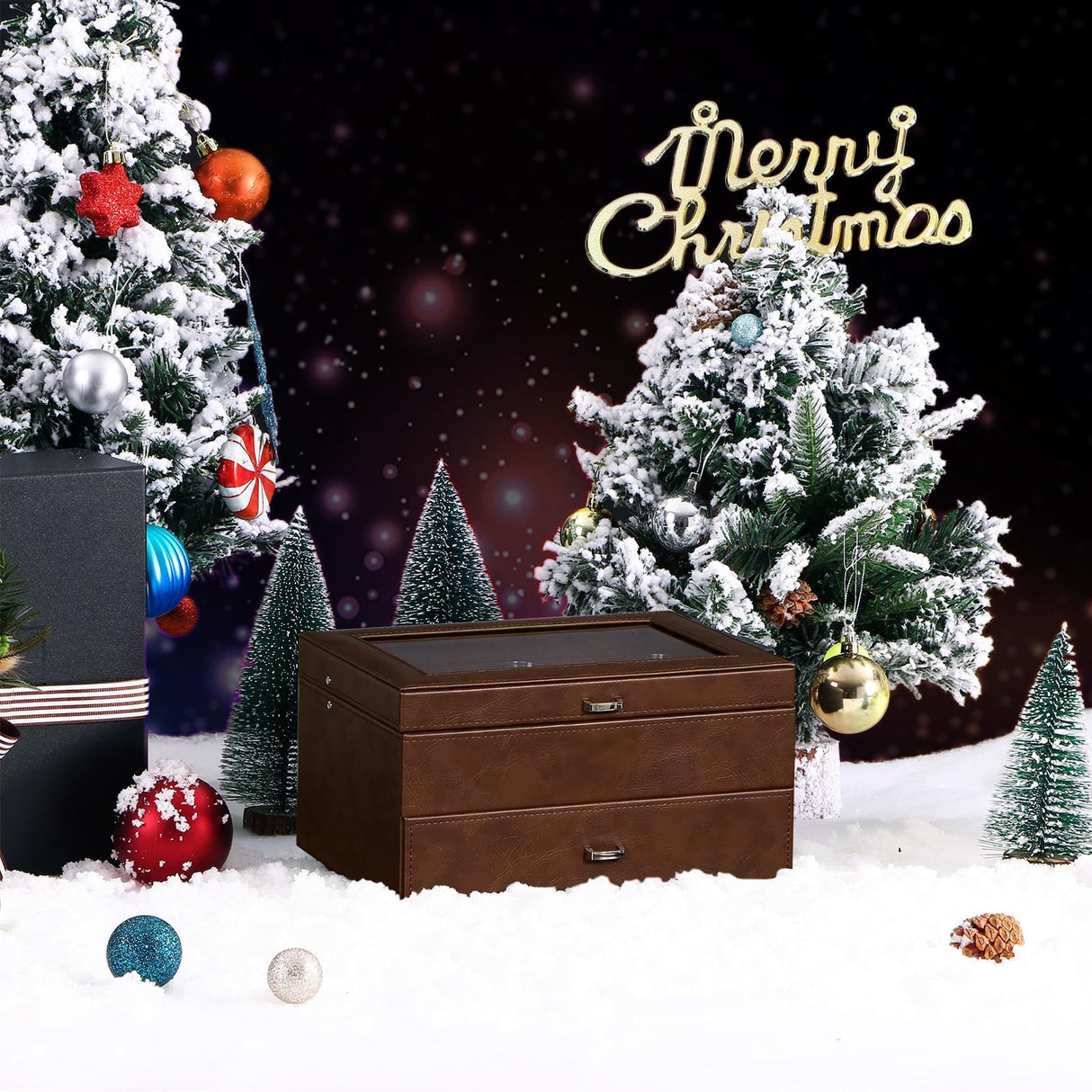 BEWISHOME 20 Slot Watch Box for Men Watch Case, Watch Display Case with Real Glass Lid, 2 Layers Watch Holder Organizer, Metal Hinge, Brown Leather SSH24Z BEWISHOME