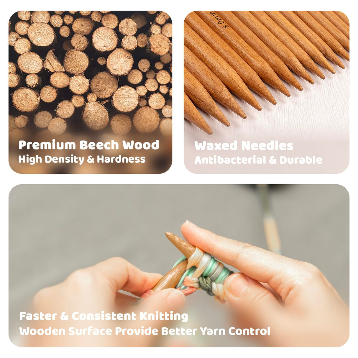 Ruidi Premium Beechwood & Steel Interchangeable Knitting Needles Set - 10 Sizes (3.5-10.0mm) with 4 Cables & Navy Blue Leather Case | Double-Lock Ergonomic Design RUIDI