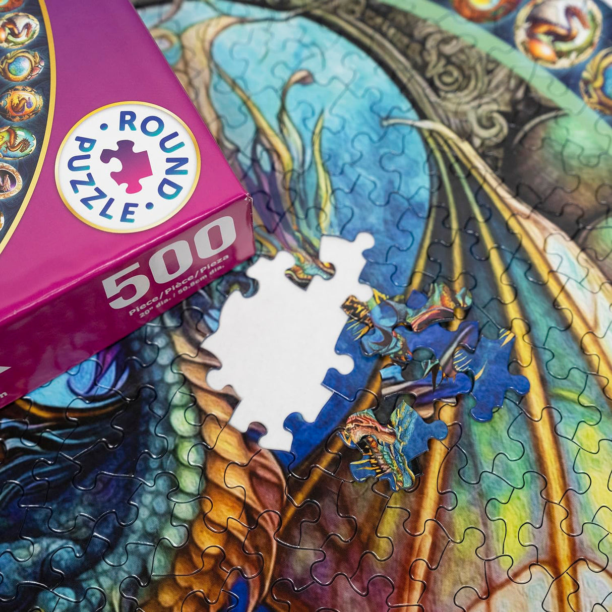 Springbok's Dragon Heart 500 Piece Round Jigsaw Puzzle for Adults - Unique Cust Pieces with Spectacular Dragon Image - Made in USA Springbok