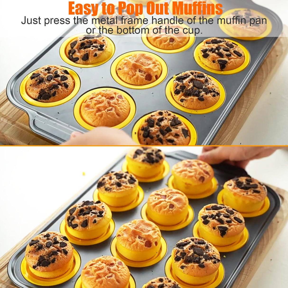 Silicone Muffin Pan, 12 Cups Muffin Pans with Metal Frame Nonstick Press to Easily Pop Out for Baking Homemade Muffins, Breads, Cupcakes, Egg Bites, BPA-Free Silicone Muffin Tin Cupcake Pan Mold Geweiya