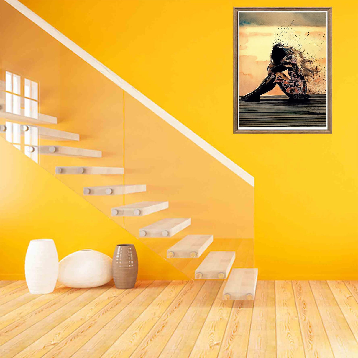 Bimkole 5D Diamond Painting Kits Lonely Sad Woman, Full Drill Beauty Sunset DIY Rhinestone Embroidery Set Paint with Diamonds Art by Number Kits Cross Stitch Home Wall Craft Decoration (12x16inch) Bimkole