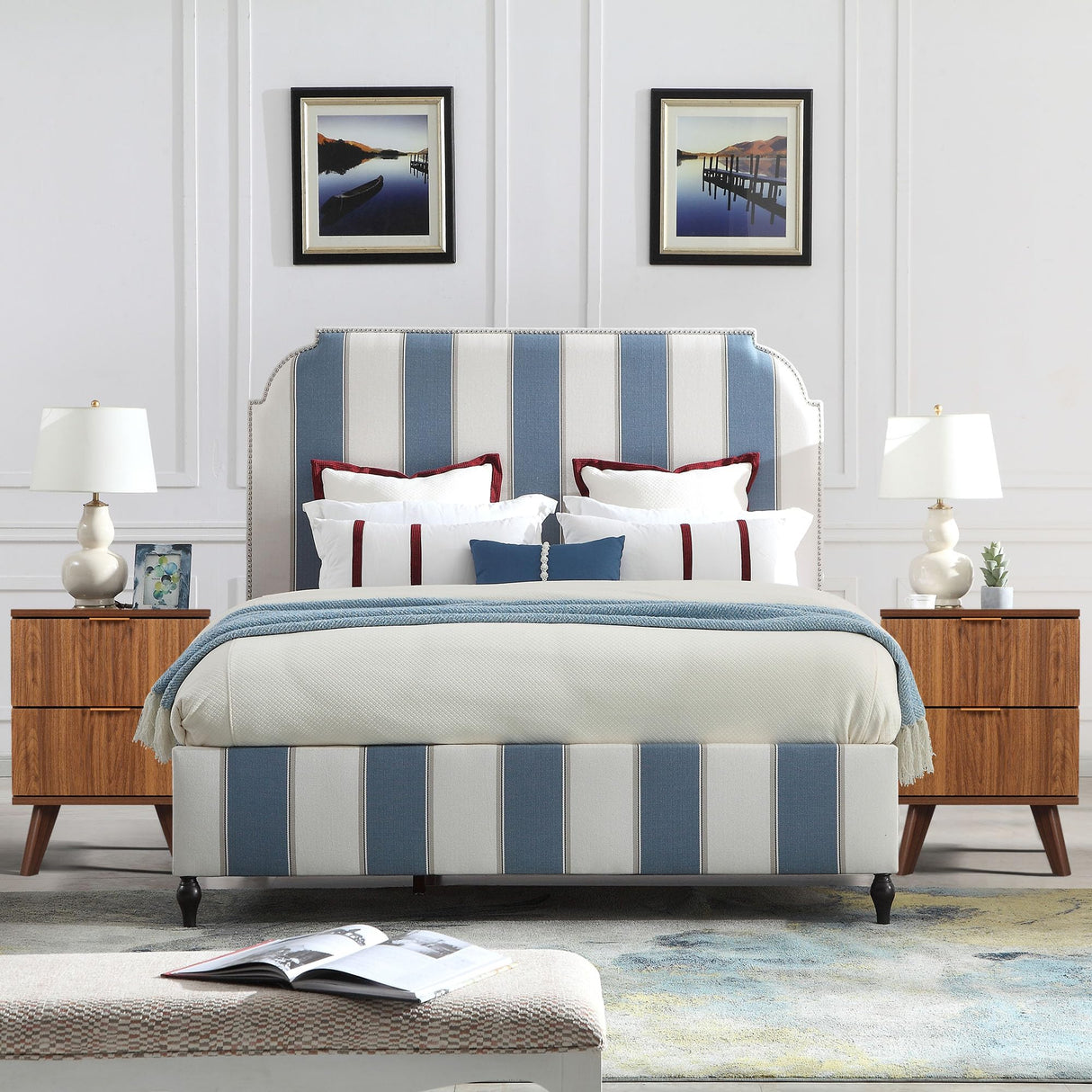 XUZENEST Fluted Nightstand Set of 2, Mid Century Modern 2 Drawer Dresser for Bedroom, Small Dresser Night Stand Side Table End Table with Wood Fluted Drawer Storage for Bedroom Closet(Walnut) XUZENEST