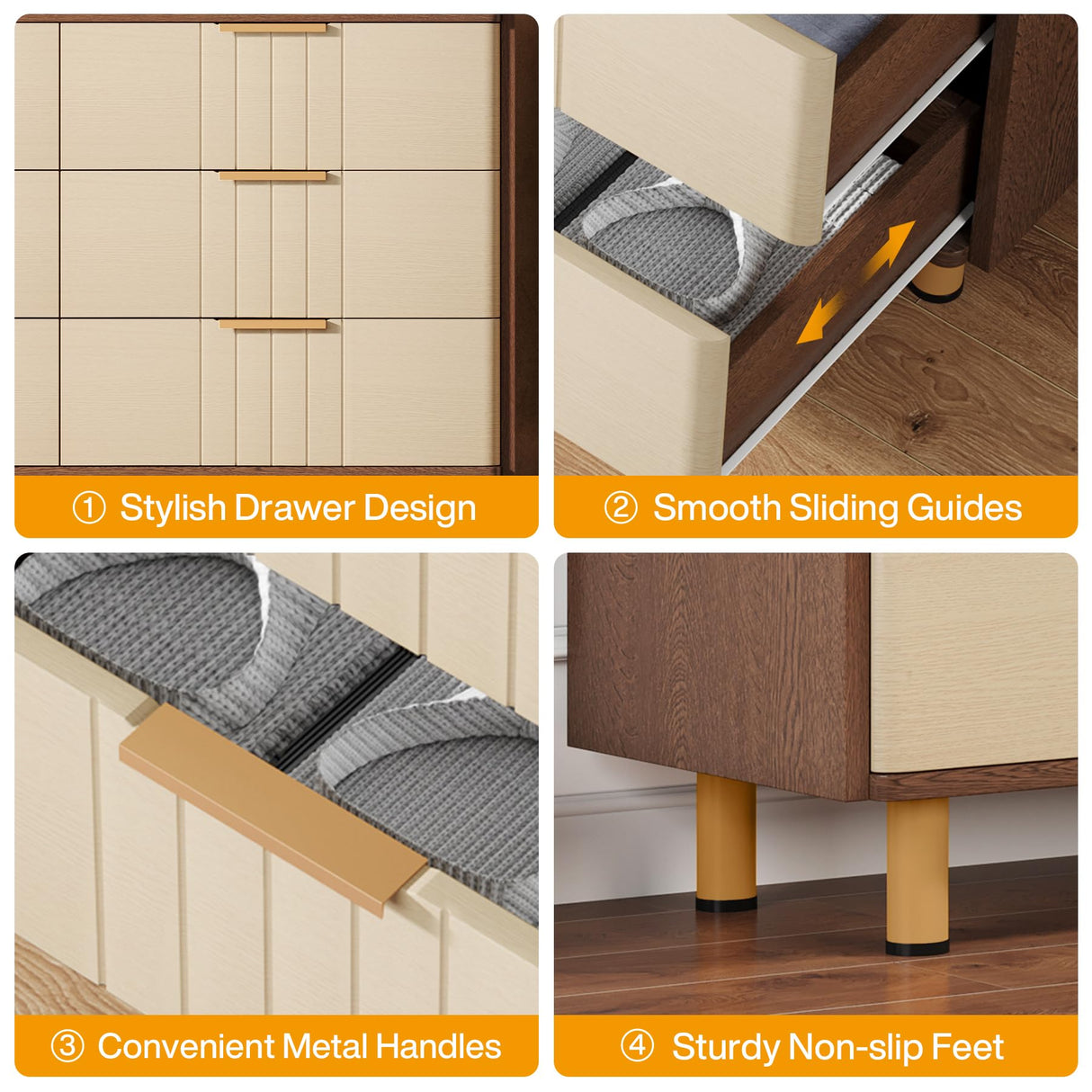 Tribesigns 6-Drawer Double Dresser, Modern Chest of Deep Drawers, Wooden Storage Dresser Organizer with Gold Metal Handles & Sturdy Legs, Large Storage Cabinet for Bedroom, Living Room, Brown & Oak Tribesigns