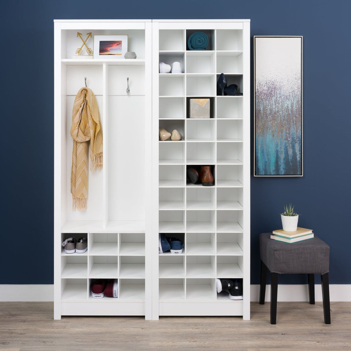 Prepac White Tall Storage Cabinet, Shoe Cabinet, Entryway Furniture with 36 Shoe Cubbies 13"D x 23.5" W x 72.5" H Prepac