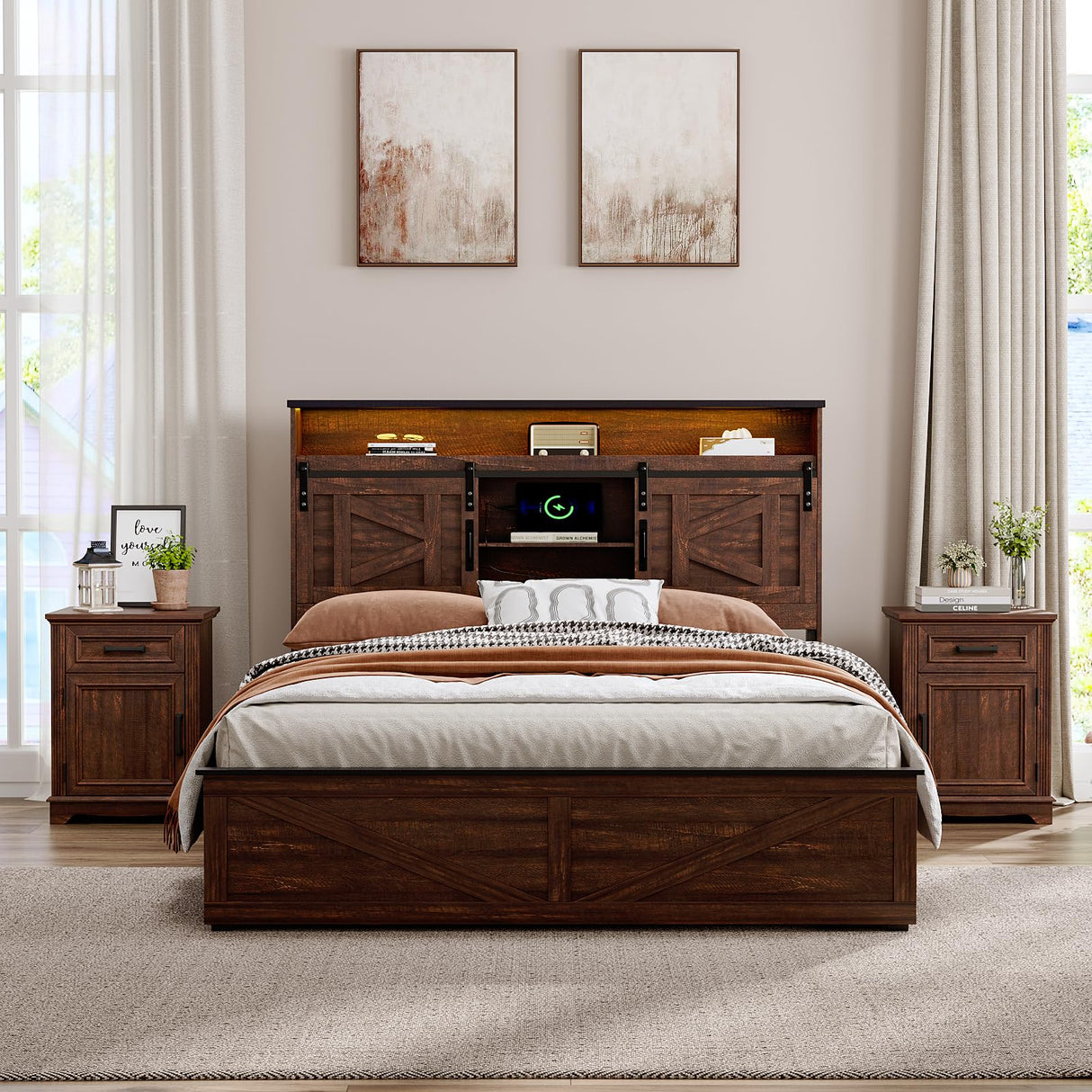 Maupvit Nightstand Set of 2, Bedside Table with Drawers for Bedroom, End Table with Large Storage Cabinet for Small Spaces, Office, Wood, Brown, 17.72” L x 15.75” D x 23.82” H x2 Maupvit