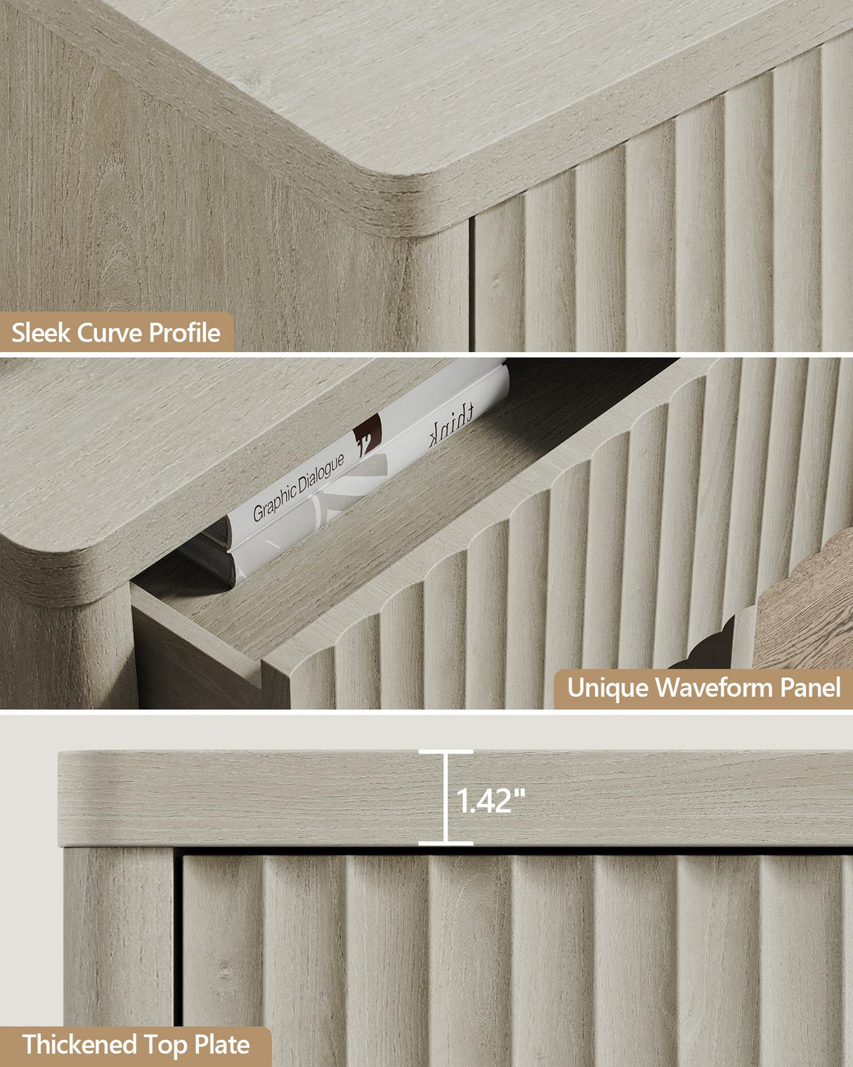 SICOTAS Night Stand Set of 2 Nightstands with Drawer Storage Bed Side Table End Table Large Modern Wood Wide Bedside Stand Mid Century Night Stands for Bedroom Living Room Sofa Couch Office (White) SICOTAS