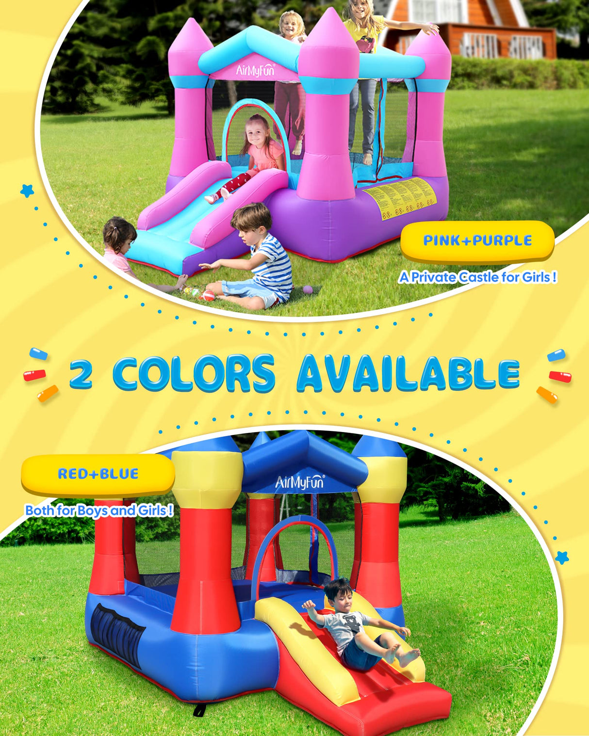 AirMyFun Toddler Bounce House with Blower for Kids 3-8, Inflatable Bouncy Jumping Castle with Slide, Indoor/Outdoor Jump Bouncer House, 82011A AirMyFun