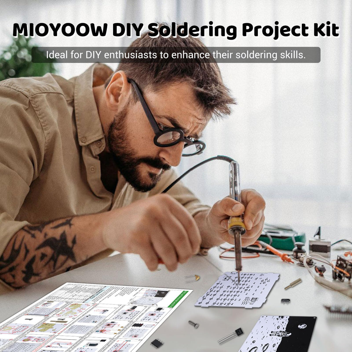 MIOYOOW Light Painting Lamp DIY Soldering Kit, Double-Sided PCB Night Light Solder Practice Kit with Adjustable Brightness, Electronics Project for School Learning and Desk Decoration MiOYOOW
