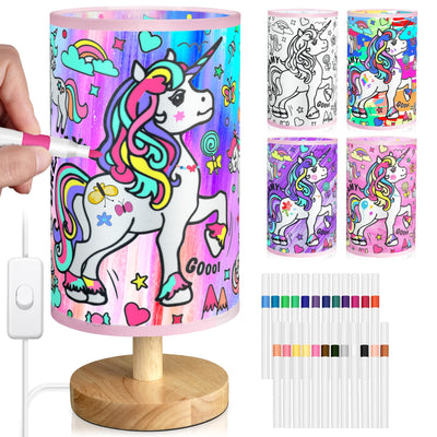 JIGQGY Unicorn Lamp DIY Kit for Kids – Paint Your Own Night Light with 24 Markers, Arts & Crafts for Girls Ages 4-12, Creative Birthday Gifts for Girls Boys, Art Supplies Toys Ages 6 7 8 9 10 11 12