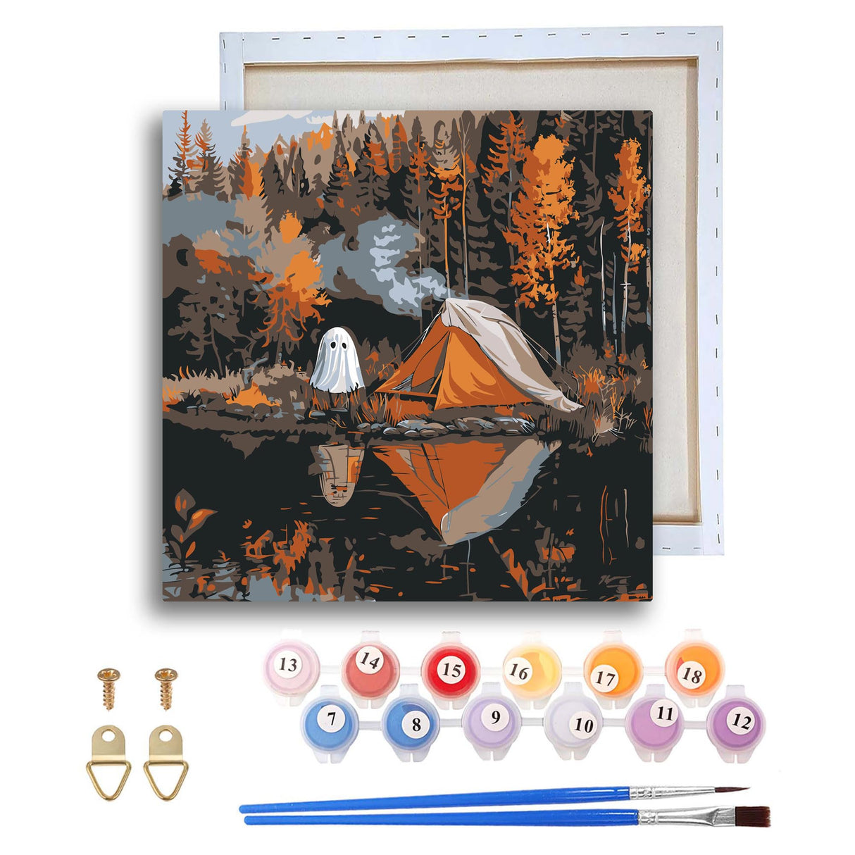 Ginfonr Framed Paint by Numbers Kit for Adults, Halloween Ghosts Acrylic Painting on Canvas, Landscape Oil Painting for Beginner with Brushes, Adults Paint-by-Number for Home Wall Decor (8x8inch) Ginfonr