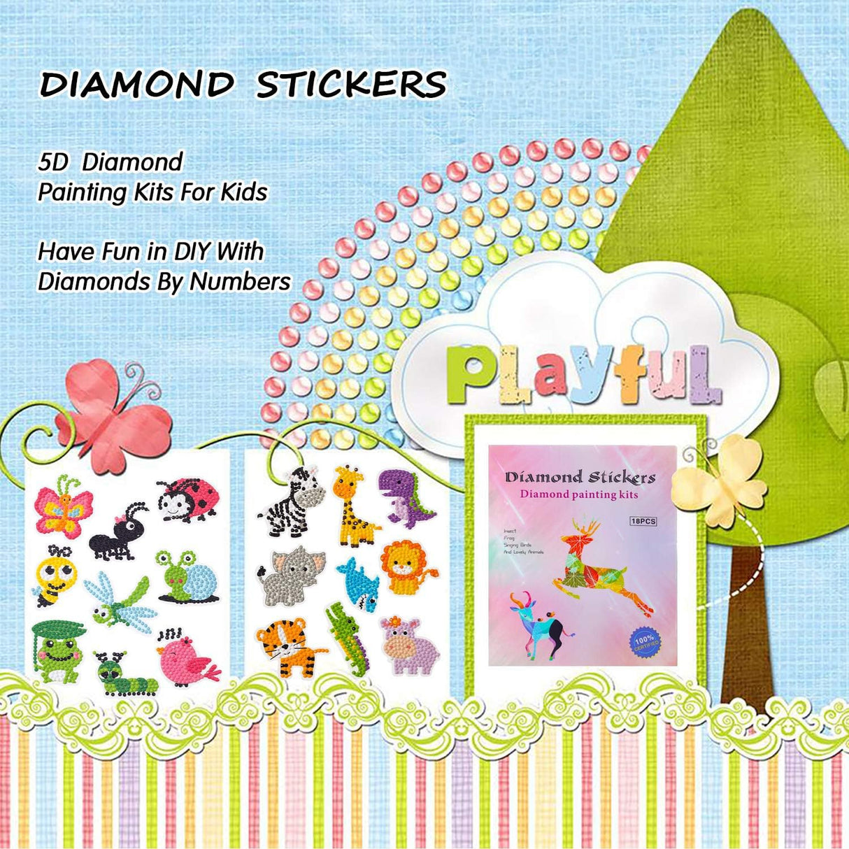 sinceroduct 5D Diamond Art Stickers for Kids, 18 Pcs Insect & Animal Sticker Kits, Eco-Friendly DIY Craft Set for Creative Skills Development sinceroduct