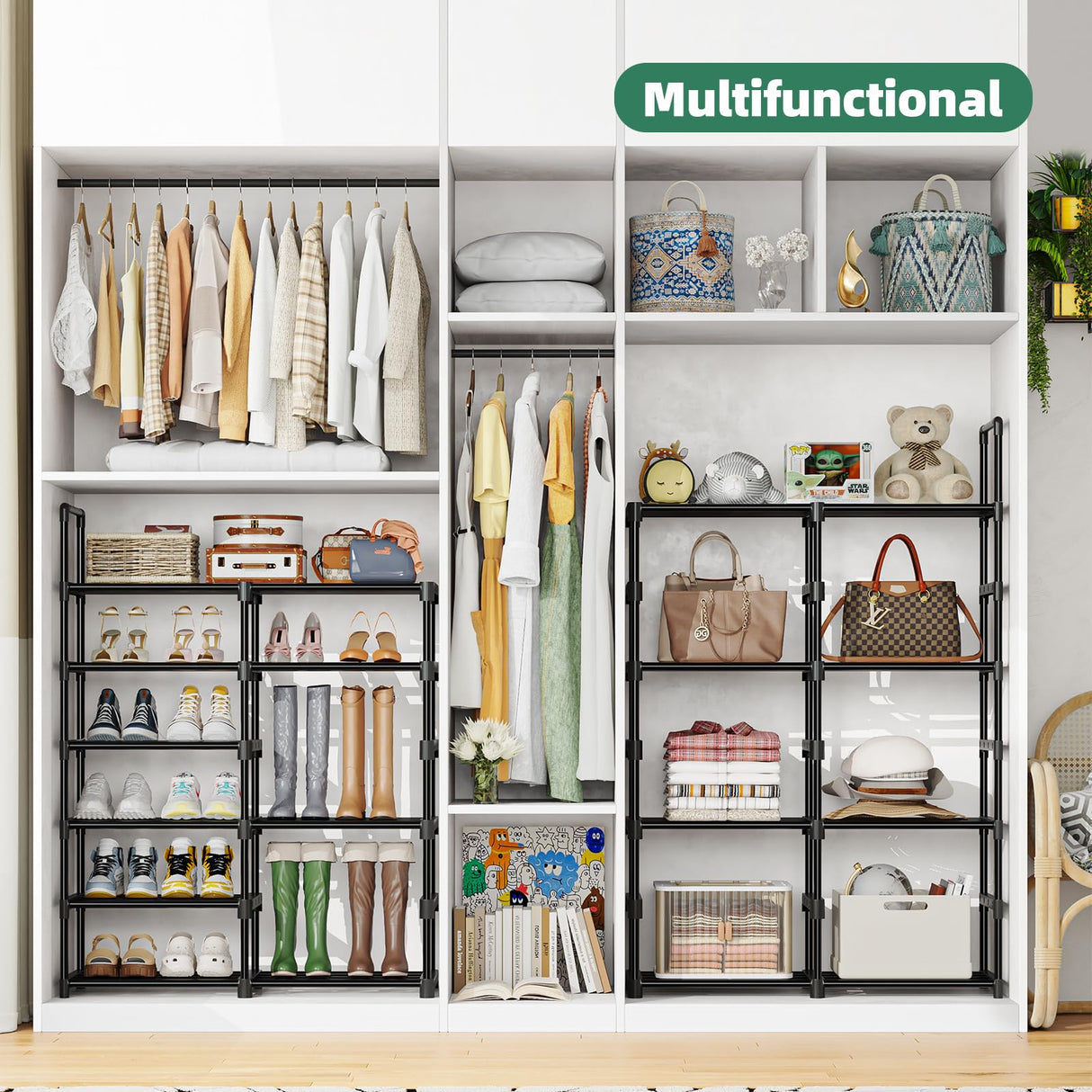 Simple Trending 8-Tier Shoe Rack Large Capacity 64 Pairs Tall Shoe Shelf, Sturdy Metal Shoe Organizer for Entryway, Closet, Bedroom, Black Simple Trending