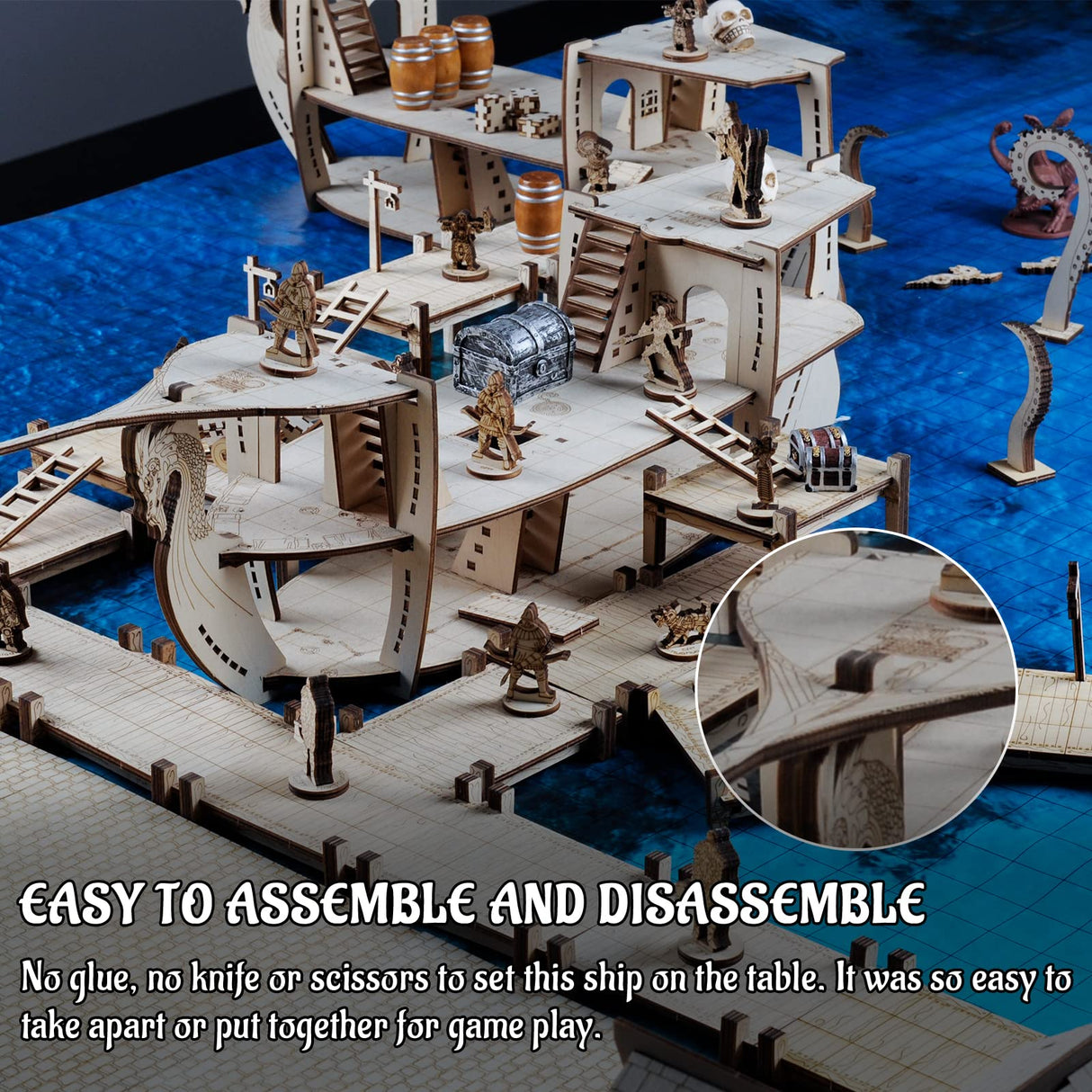 3D RPG Miniatures Ship Wood Laser Cut, 3-Level with 1" Grid Battle Terrain Map Perfect for D&D, Pathfinderor Other Tabletop Games CZYY