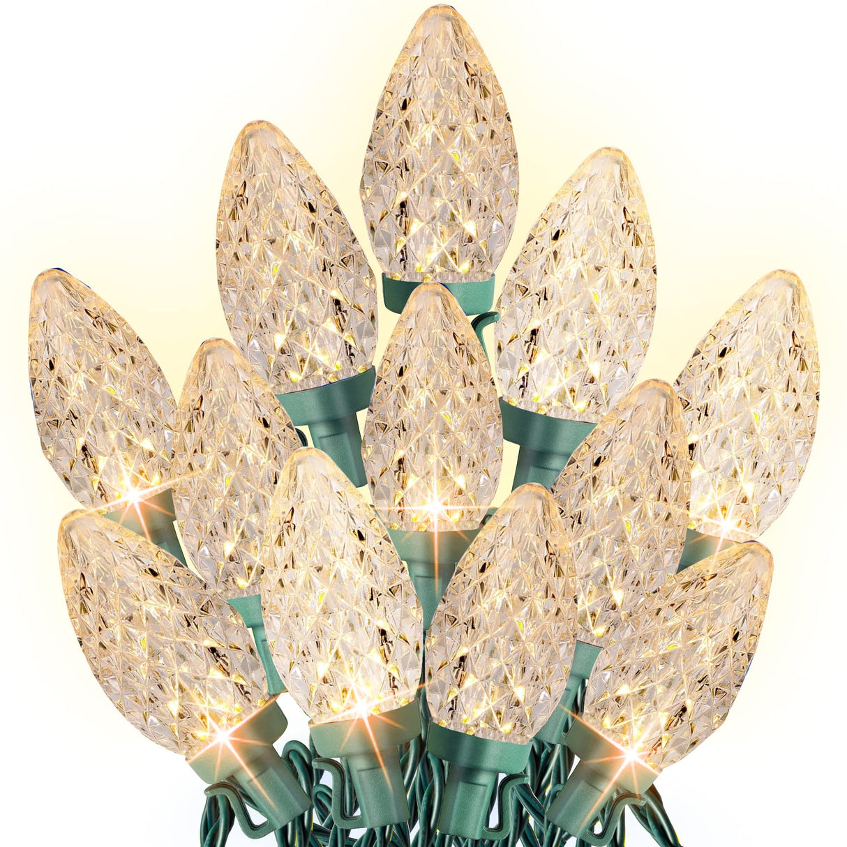 Dazzle Bright C9 Christmas String Lights, 100 LED 66 FT Waterproof Connectable Green Wire Fairy Lights, Christmas Lights for Indoor Outdoor Home Yard Xmas Tree House Decorations (Warm White) Dazzle Bright