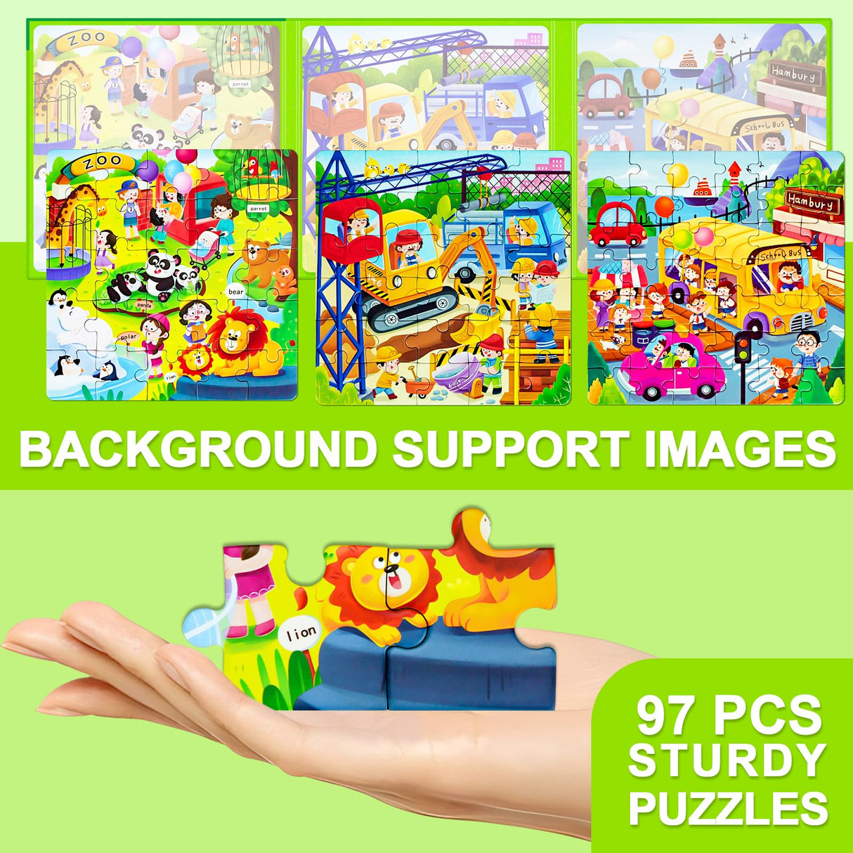 Magnetic Puzzles for Kids Ages 4-8, 3 in 1 Cartoon Jigsaw Puzzle Book, Kids Travel Puzzles Toys, Preschool Learning Toy for Kids 3-8 Year (Green Zoo) EREBADI