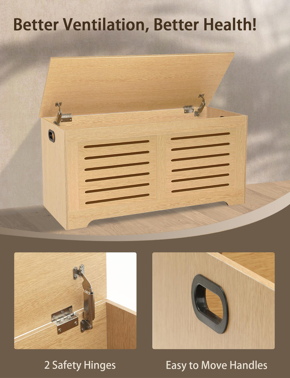 DINZI LVJ Storage Chest, 39.4”Wooden Storage Box with 2 Safety Hinges, Entryway Shoe Bench with Flip-Top, Farmhouse Style Trunk for Living Room, Bedroom, Play Room, Easy Assembly, Natural DINZI LVJ