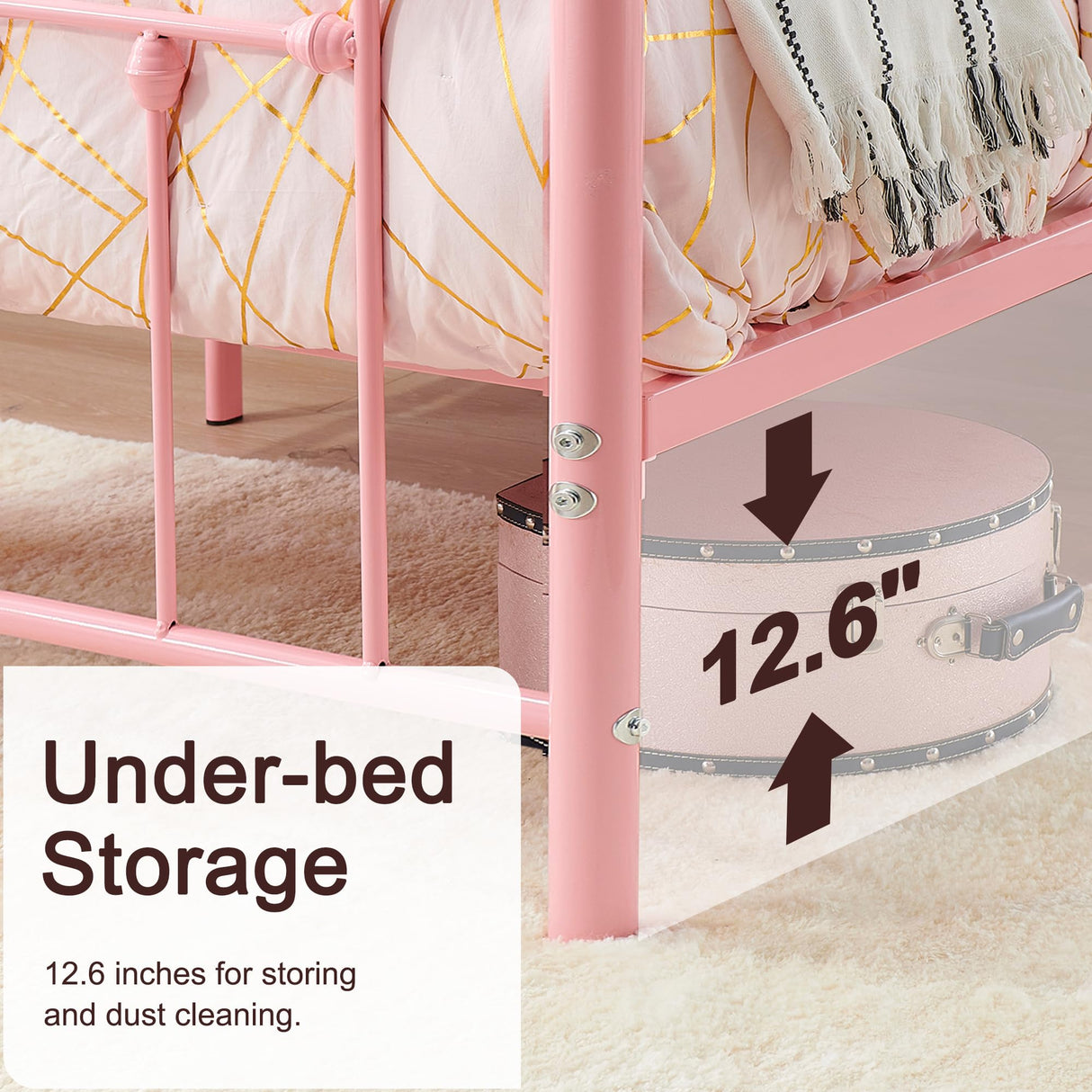 VECELO Twin Size Metal Platform Bed Frame with Headboard and Footboard, Heavy Duty Slat Support/No Box Spring Needed Mattress Foundation/Underbed Storage Space, Victorian Style VECELO