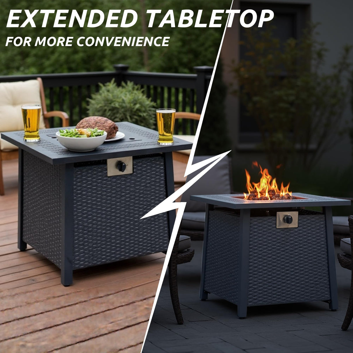 NIGOME Propane Fire Pit Table,Out Door Fire Pits & Fireplaces,Gas Fire Pit with Lid and Lava Rock.Square Black Fire Pit Table on Patio Deck & Garden Backyard. (Raven Black, 28-inch) Nigome