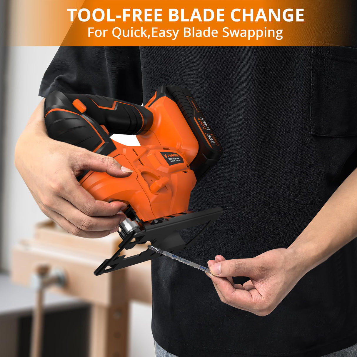 Parrior Cordless Jig Saw, 20V Electric Jigsaw with 2.0AH Battery and Charger Max Cutting Depth of Wood and Metal 80mm/5mm, 2700RPM, Jigsaw Tool Kit for Wood, Metal and Plastic Cutting PARRIOR