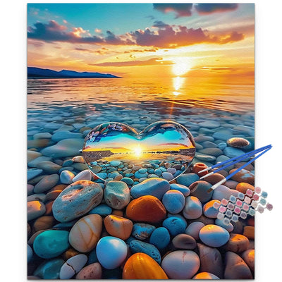 JUJUHOOD Love Stone Paint by Numbers Kit for Adults, Beach Sunset Adult Paint by Number Kits,DIY Acrylic Paint by Number on Canvas for Home Wall Decor 16X20 Inch