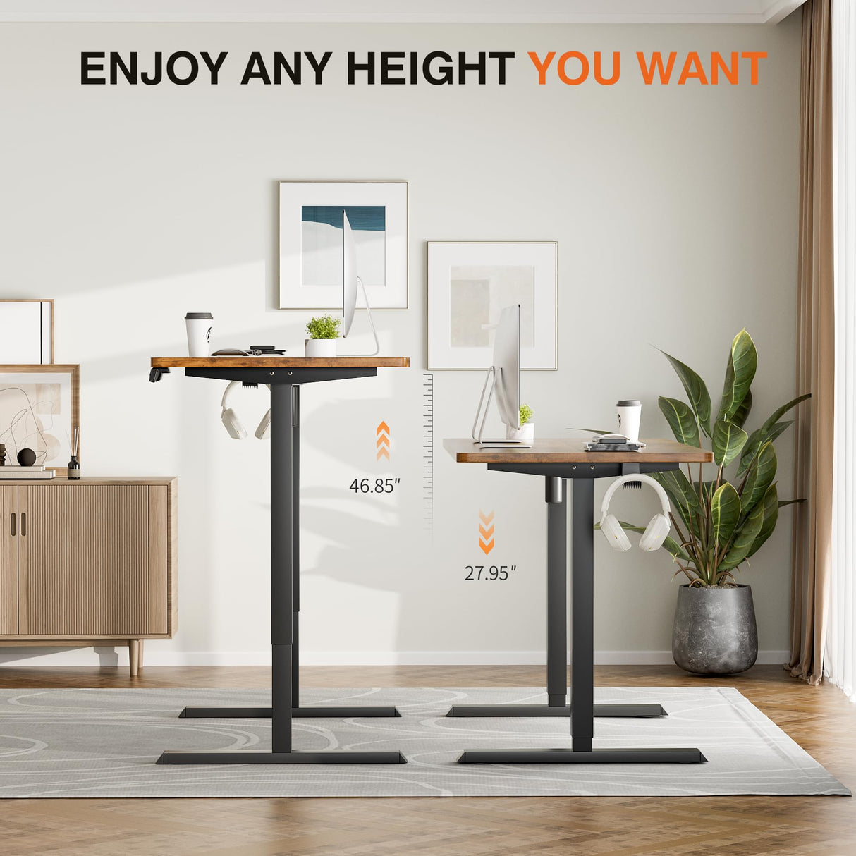 Furmax Electric Standing Desk, 47 x 24 Inches Height Adjustable Desk with Removable Casters, Home Office Computer Desk (Brown) Furmax