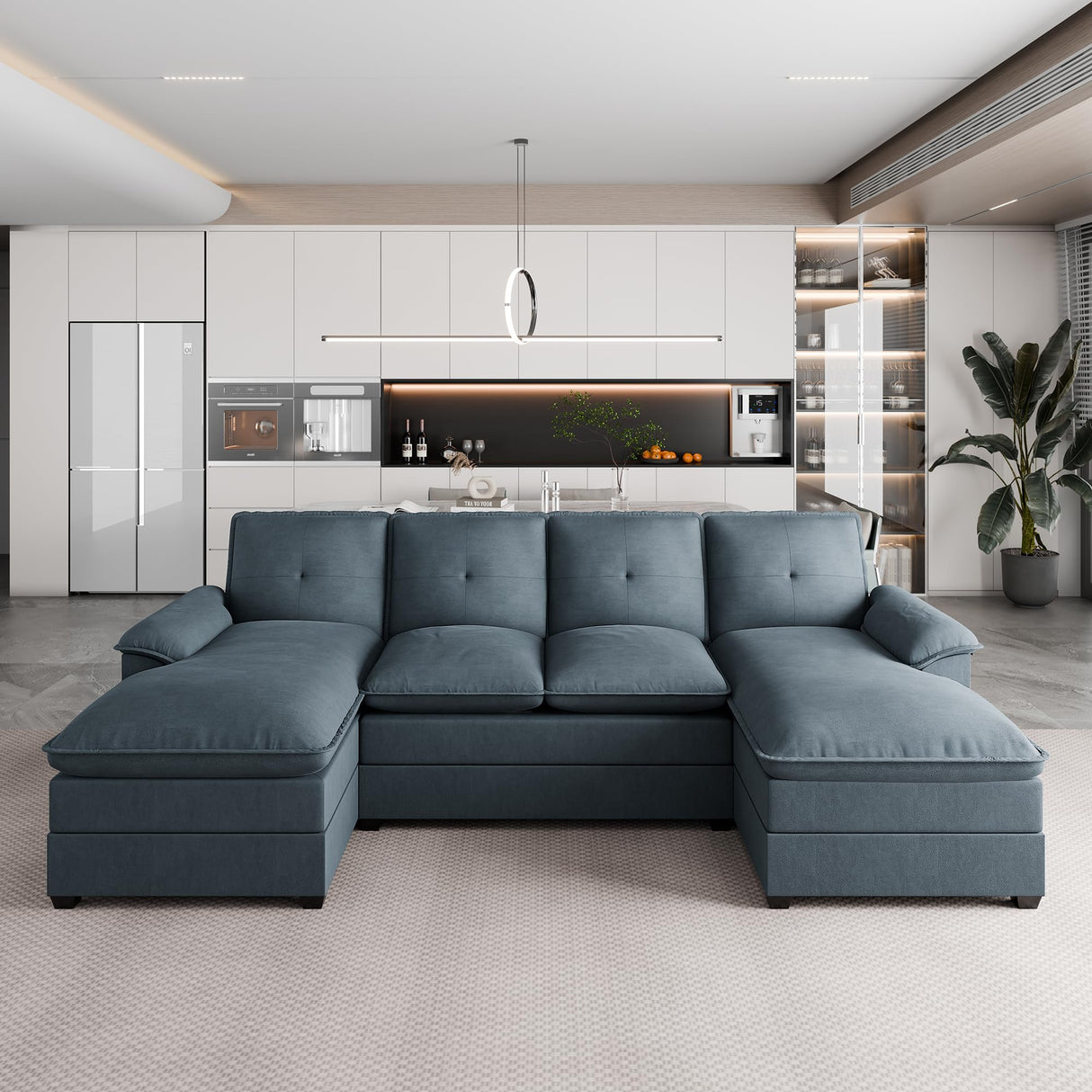 JAMFLY 109" U Shaped Couch, Modular Sectional Sofa with High Density Memory Foam, 4-Seat Comfy Modular Sofa Couch for Living Room, Dark Grey JAMFLY