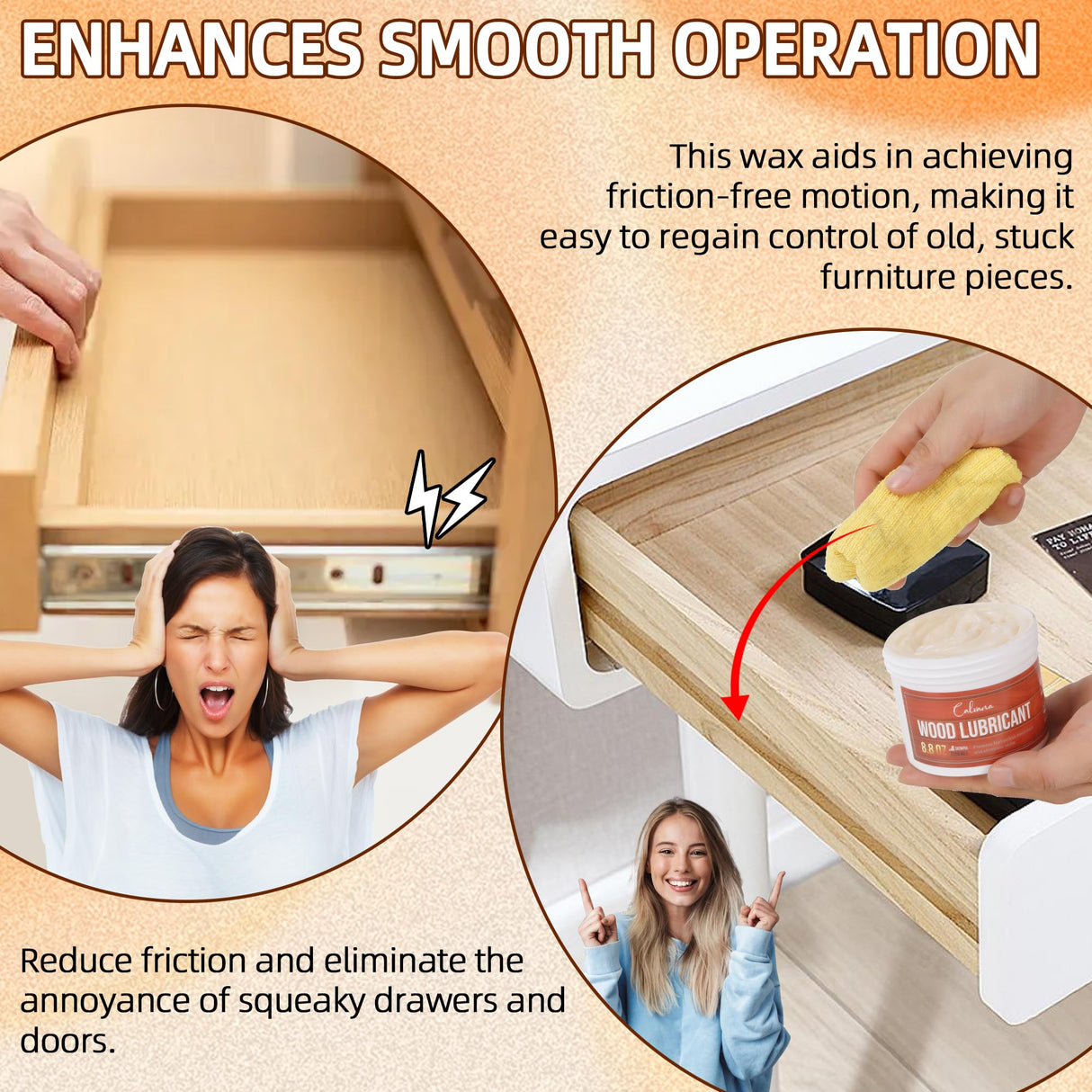 Calvana 8.8oz Wood Wax for Home Projects,Door Hinge Lubricant,for Wood Drawer Slides,Sliding Glass Door,Window Track, Clear,Unscented, Non-Spray Formula Calvana