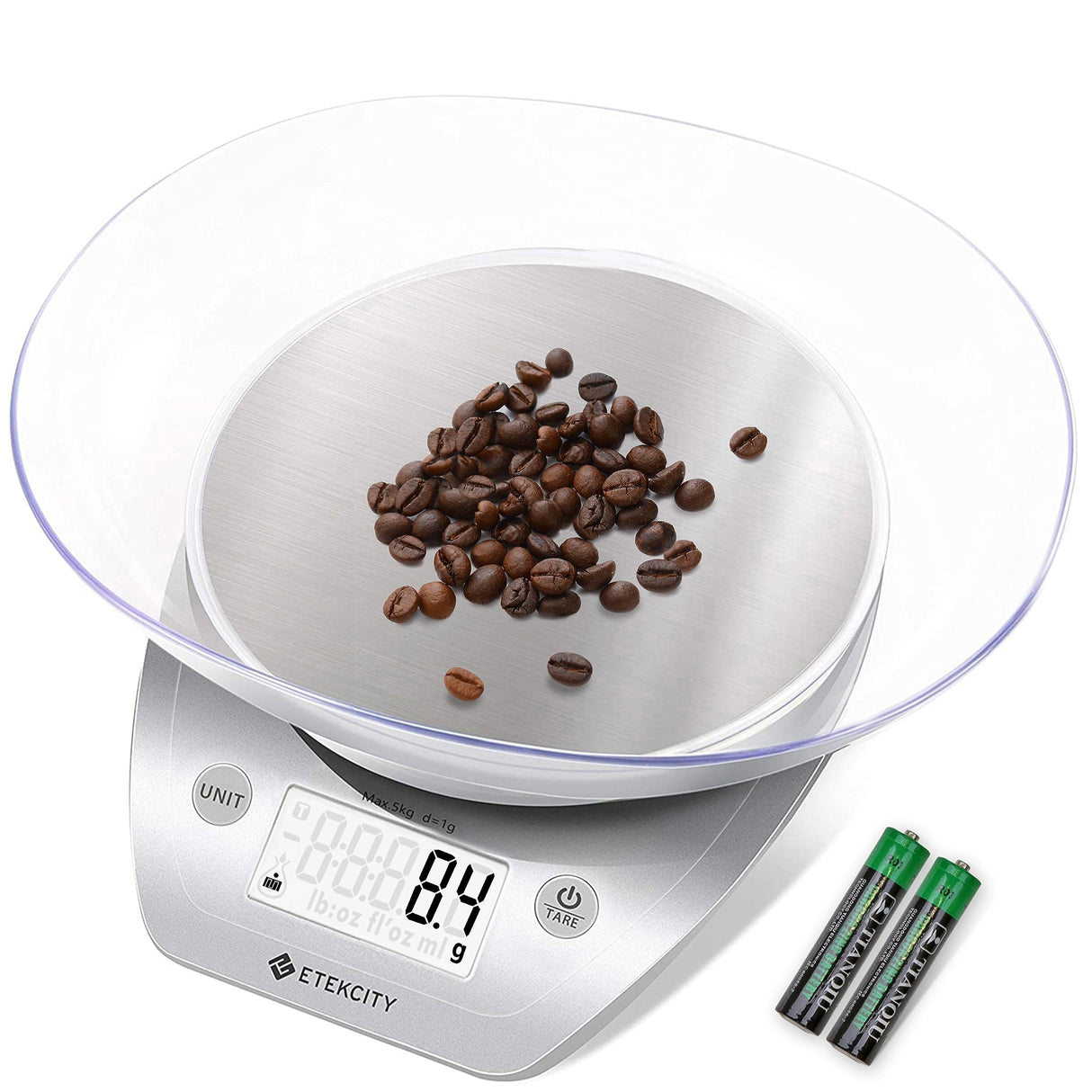 Etekcity 0.1g Food Kitchen Scale, Bowl, Digital Grams and Ounces for Weight Loss, Dieting, Baking, Cooking, and Meal Prep, 11lb/5kg, Stainless Steel Silver Etekcity