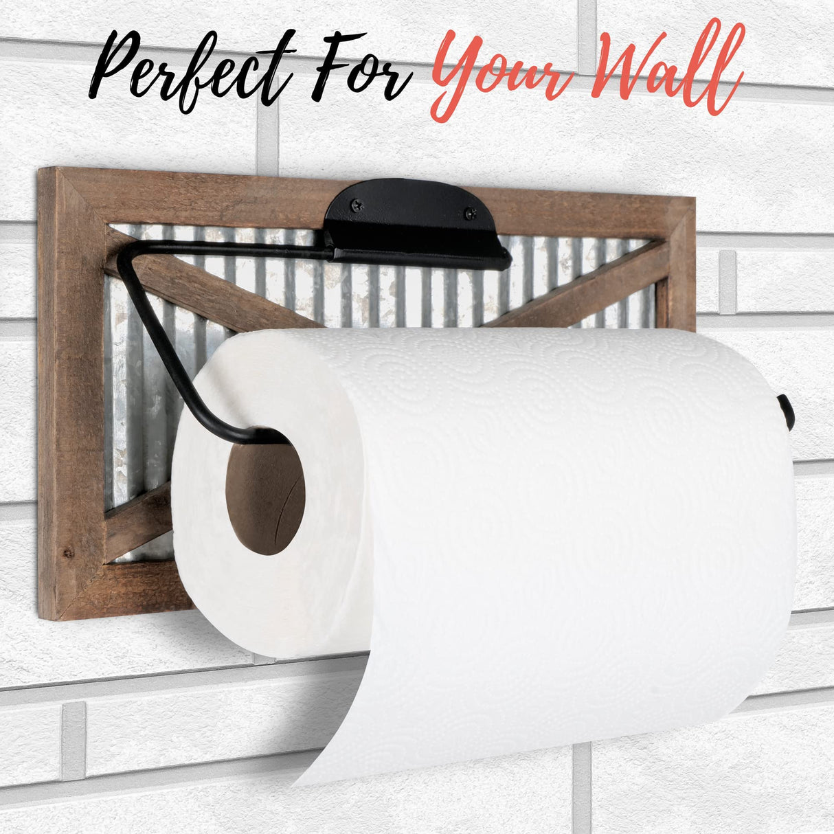 Autumn Alley Rustic Farmhouse Paper Towel Holder Wall Mount - Country Home Decor Rustic Farmhouse for Kitchen - Wood and Galvanized Kitchen Decor - Farmhouse Kitchen Wall Decor Autumn Alley