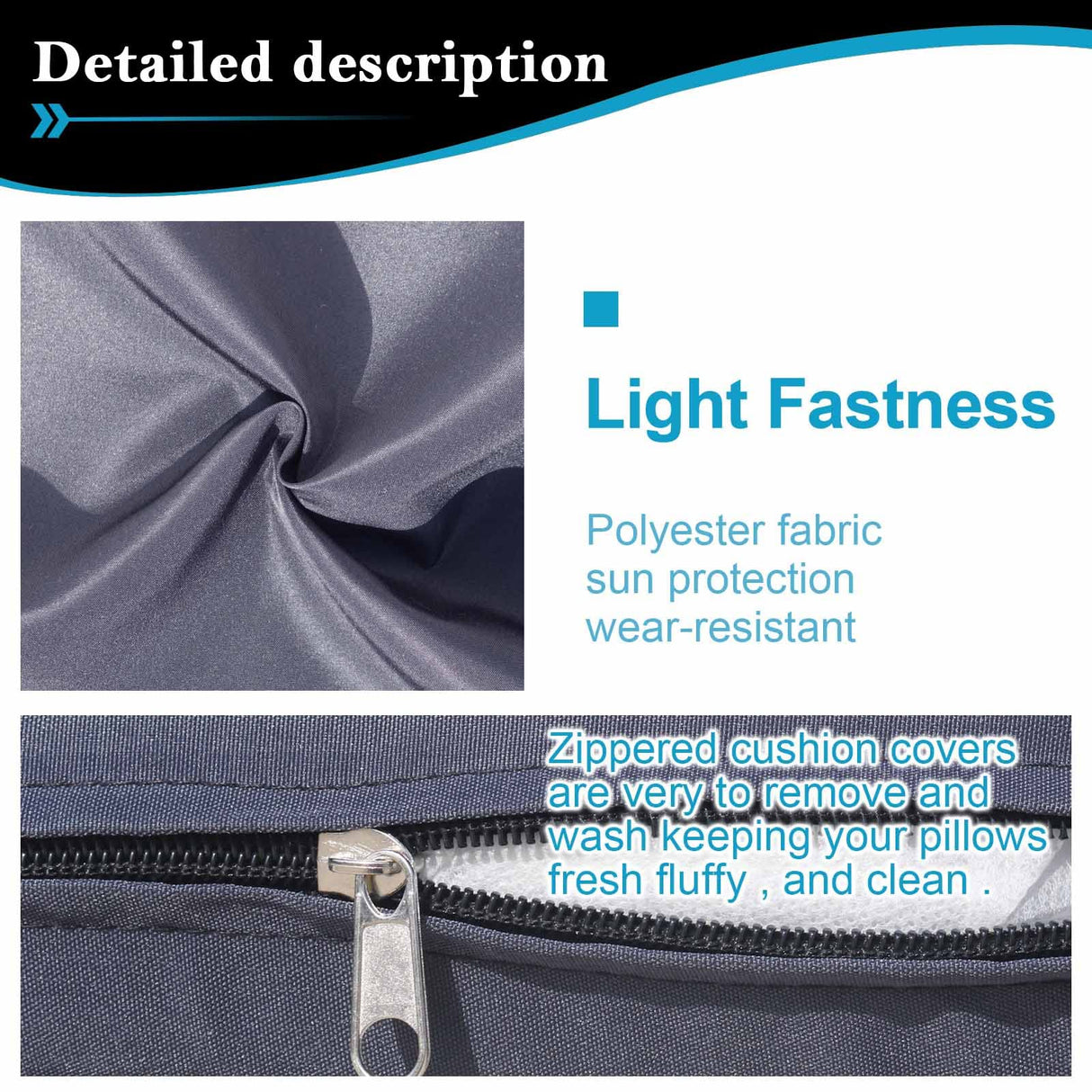 VIXLON Outdoor Patio Cushions Replacement Covers for Wicker Rattan Patio Furniture Conversation Set Outdoor Cushion Covers with Zipper Fit (Dark Grey (Only Cover), 10 piece sets) VIXLON