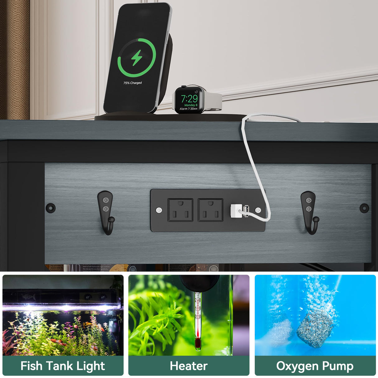 YITAHOME 55-75 Gallon aquarium stand with Power Outlets, Heavy Duty Metal Fish Tank Stand, Cabinet for Fish Tank Accessories Storage suitable for Fish Tank, Turtle Tank, 880LBS Capacity, Black YITAHOME